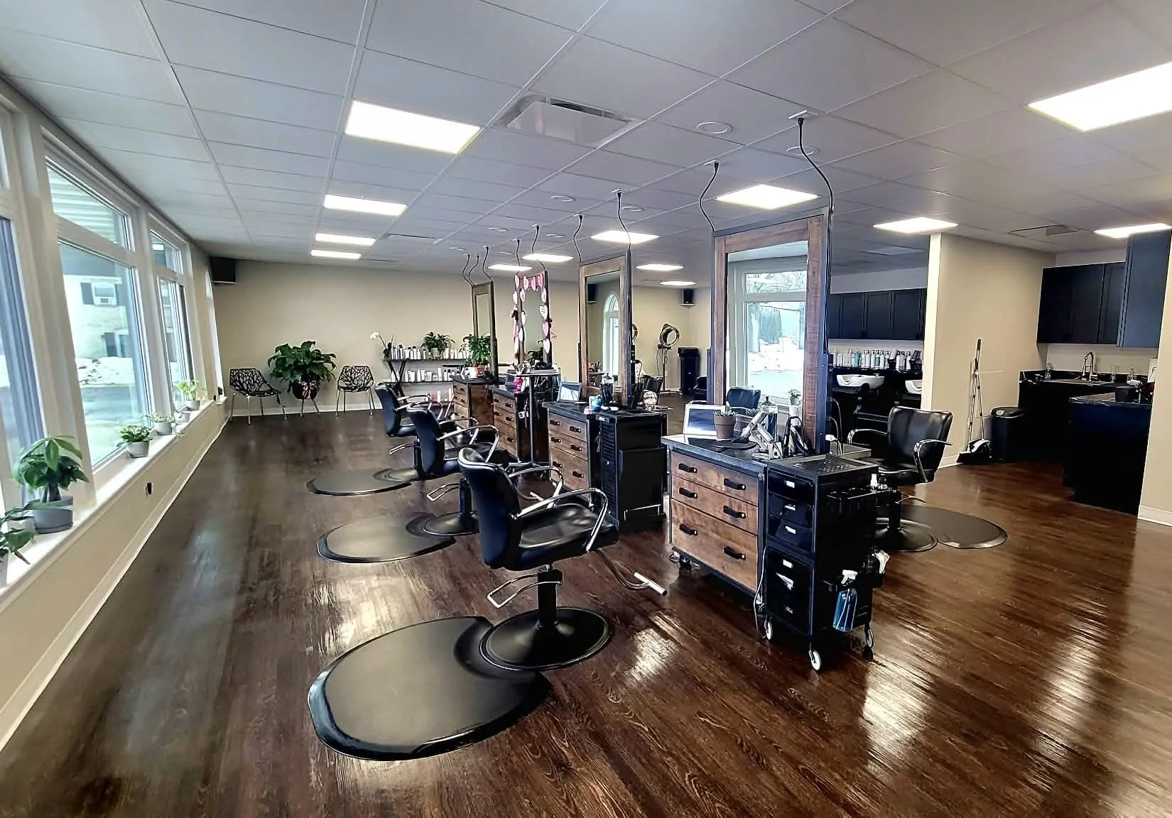 A cozy detail of the Lily & May Hair Co. salon space showing its welcoming atmosphere.